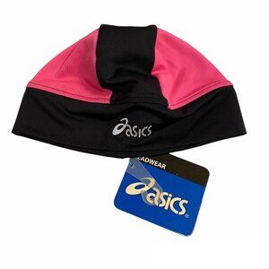 Asics Beanie Womens One Size Runners Beanie Utility Hat Pink Black Headwear NWT